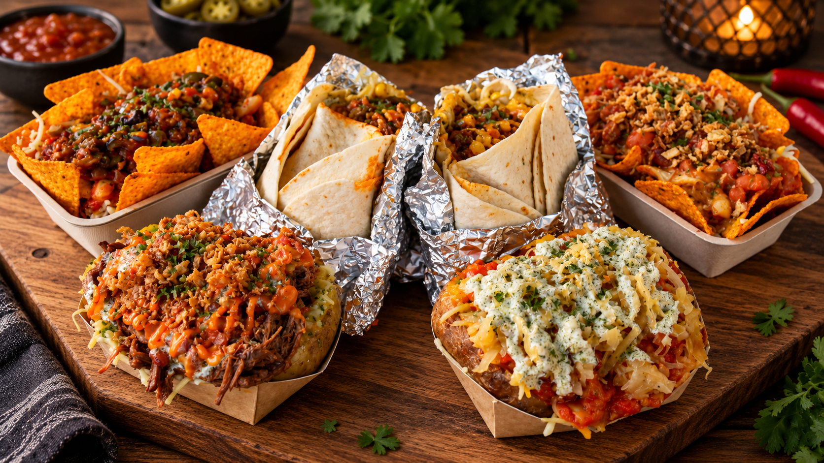 Loaded by Bucko potatoes, tortilla wraps and Doritos with generous toppings